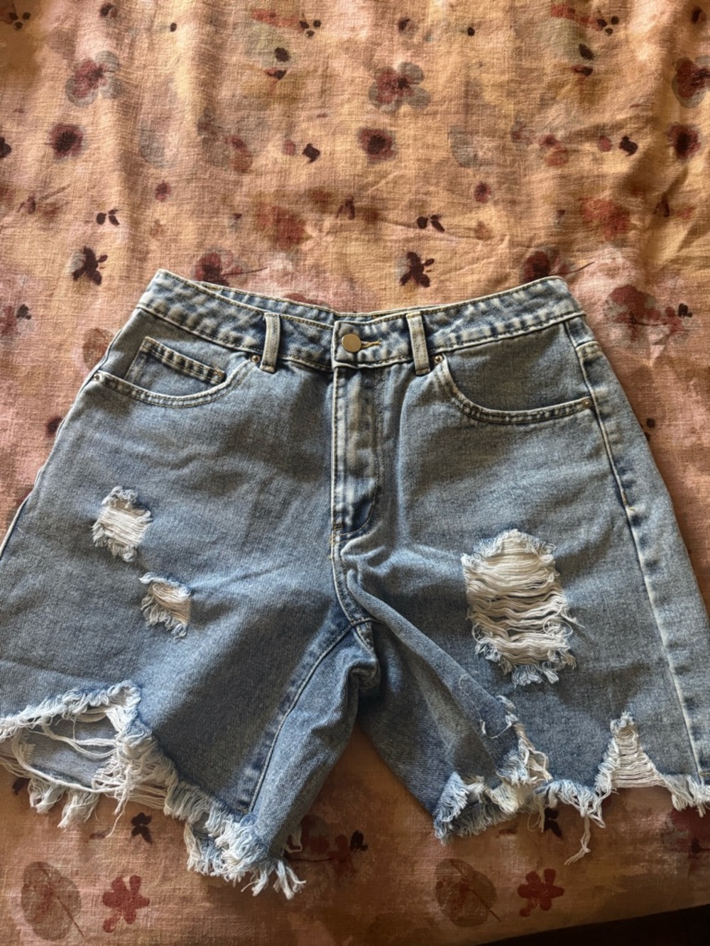 SHEIN Light Wash Distressed Denim Shorts